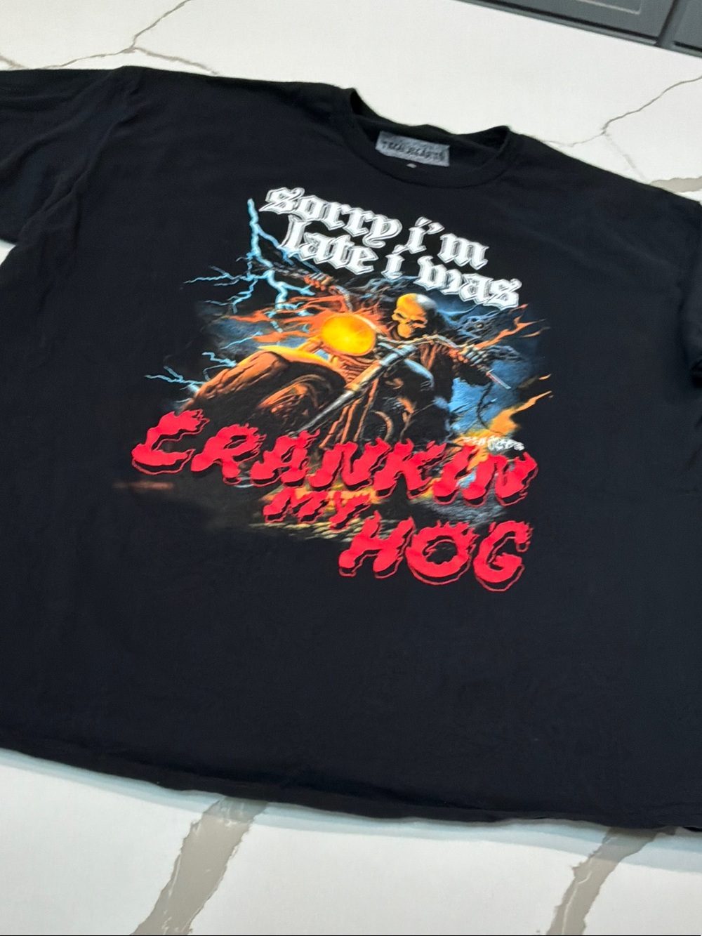 Black Teen Hearts 2XL  Graphic Sorry I’m Late “Crankin' Hog" Motorcycle Tee